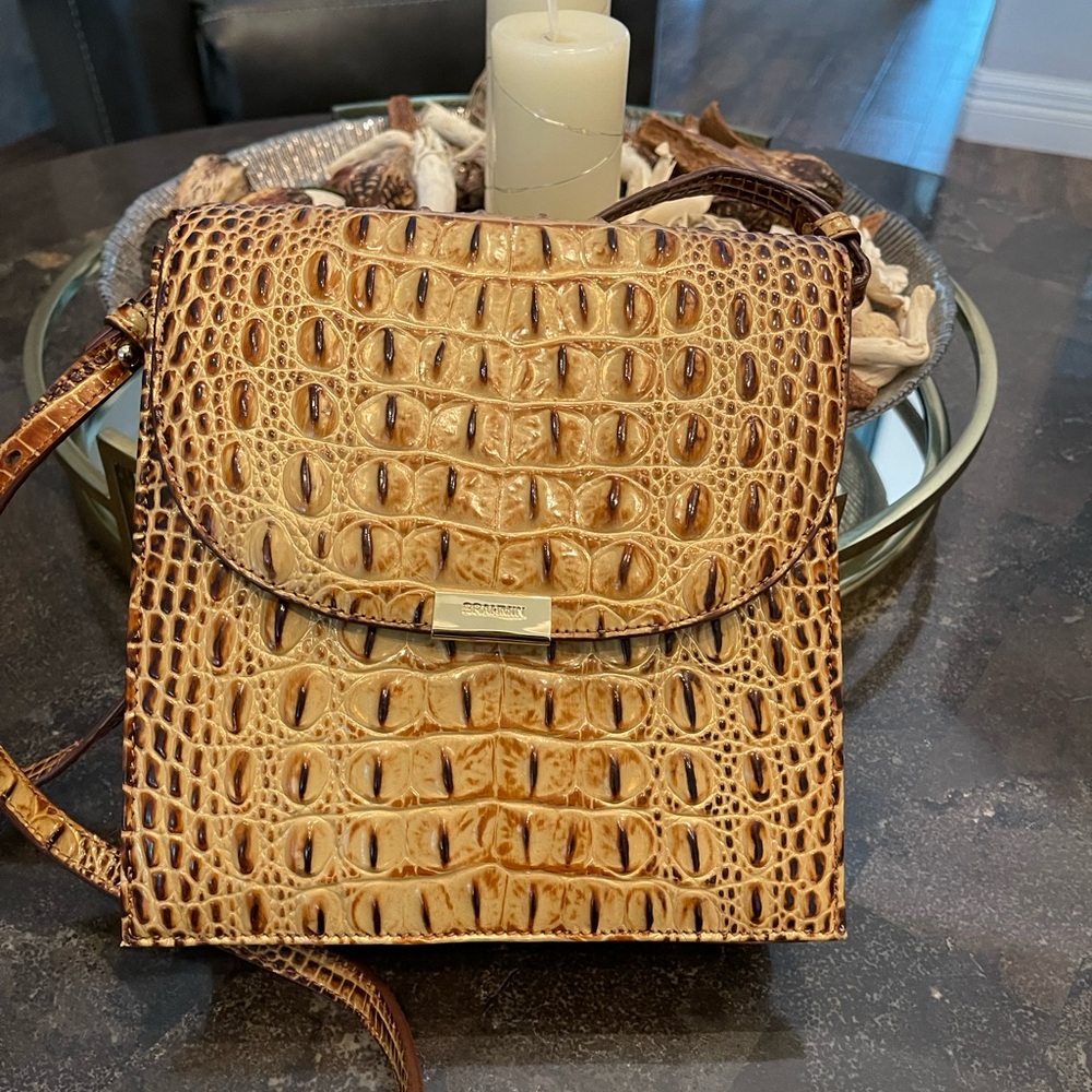Brahmin Tan Crocodile Embossed Crossbody Bag
